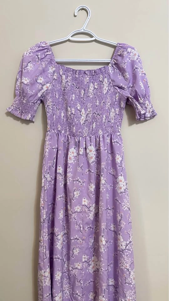 Purple Floral Smocked Maxi Dress - photo 5