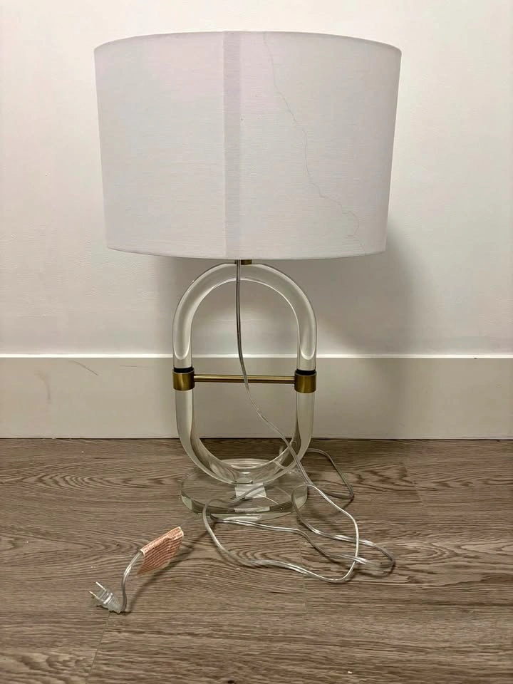 Modern Acrylic & Gold Table Lamp with White Fabric Shade