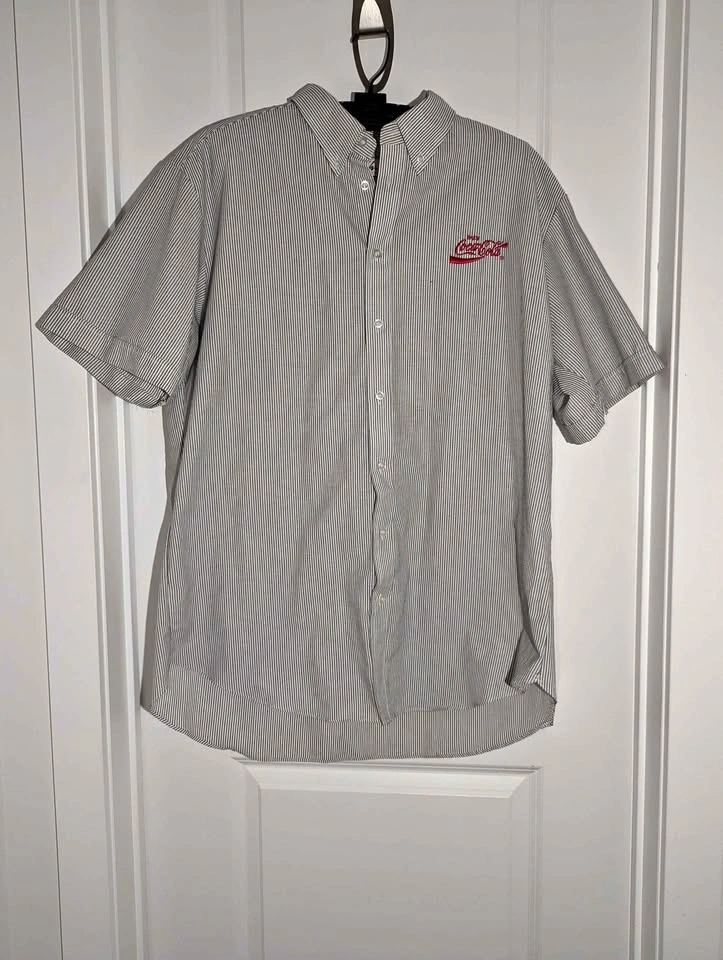 Coca Cola Short Sleeve striped Employee Shirt size XL