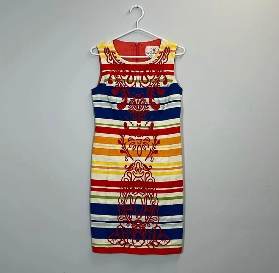 Anthropologie Tabitha Embroidered Cotton Striped Sheath Dress - photo 2