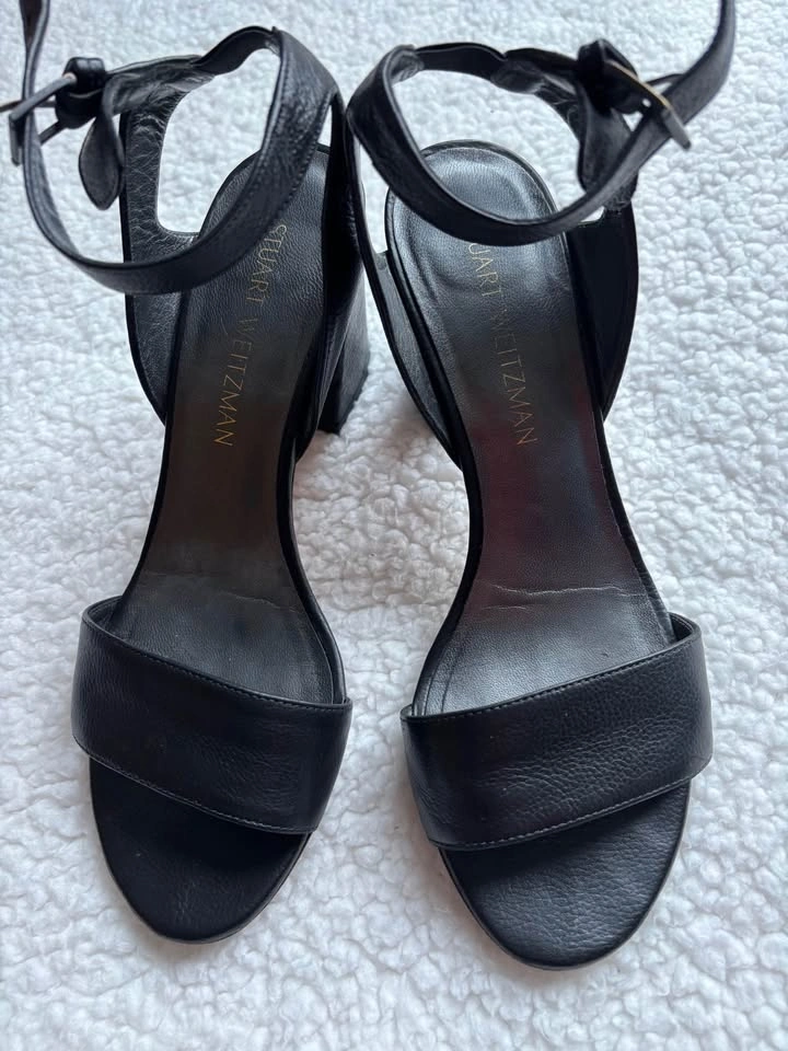 Stuart Weitzman Black Ankle-Strap Block Heel Sandals 7.5M - photo 2