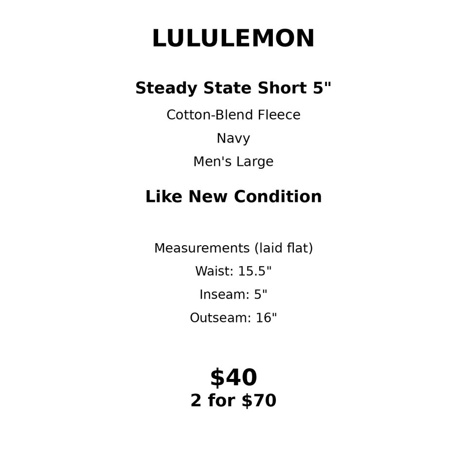 Lululemon Steady State Short 5" Men's Large Navy - Like New - photo 2