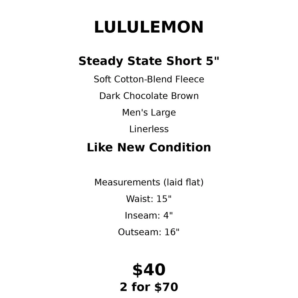 Lululemon Steady State Short 5" Men's Large Dark Brown - photo 2