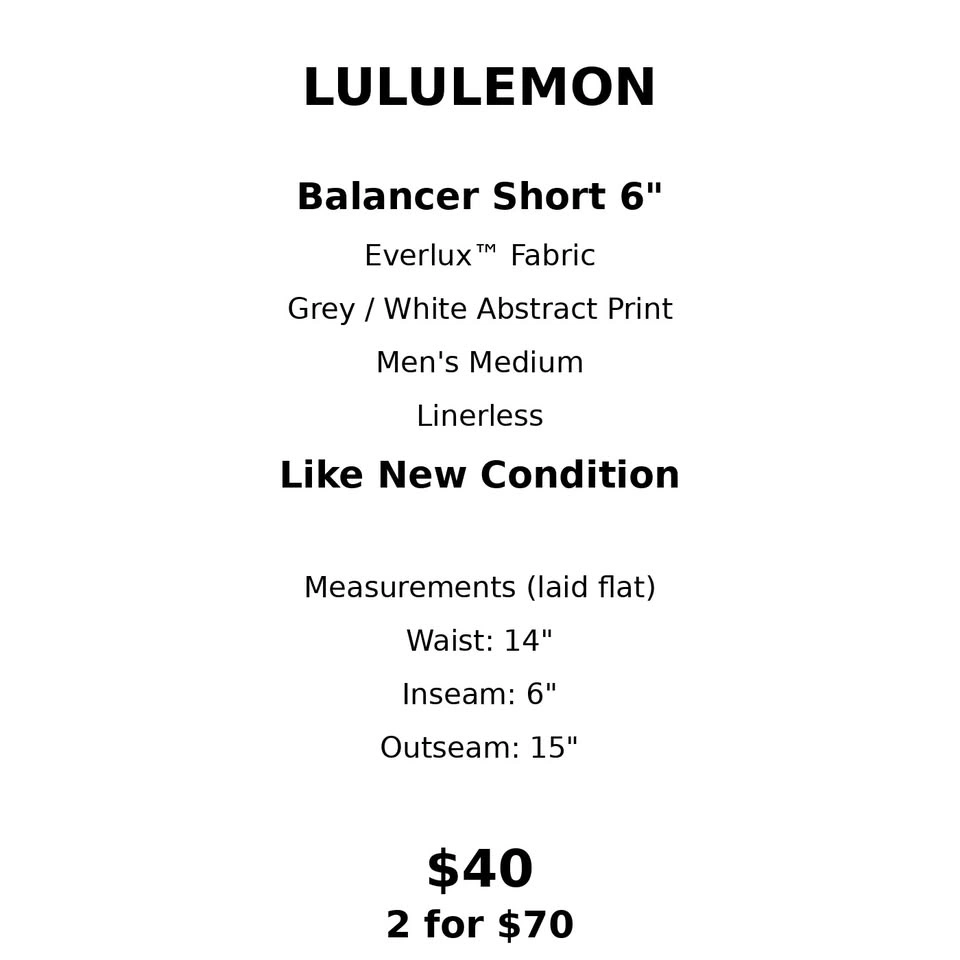 Lululemon Balancer Short 6" Linerless Men's Medium - Like New - photo 2