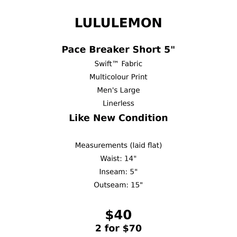 Lululemon Pace Breaker Short 5" Linerless Men's Large - Like New - photo 2