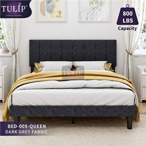 Tulip BED-009 Queen Bed Frame in Dark Grey Fabric