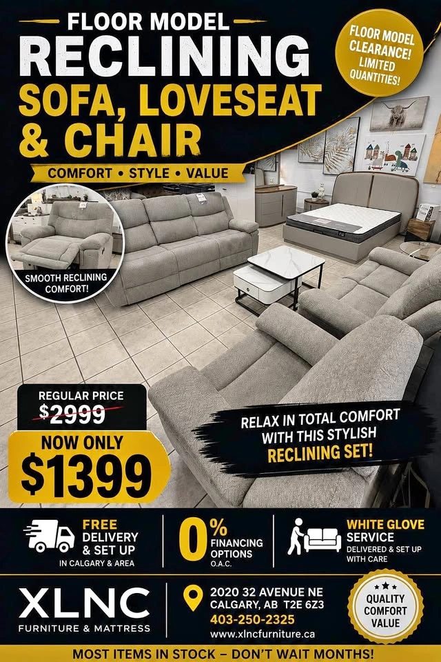 Floor Model Reclining Sofa, Loveseat & Chair Set