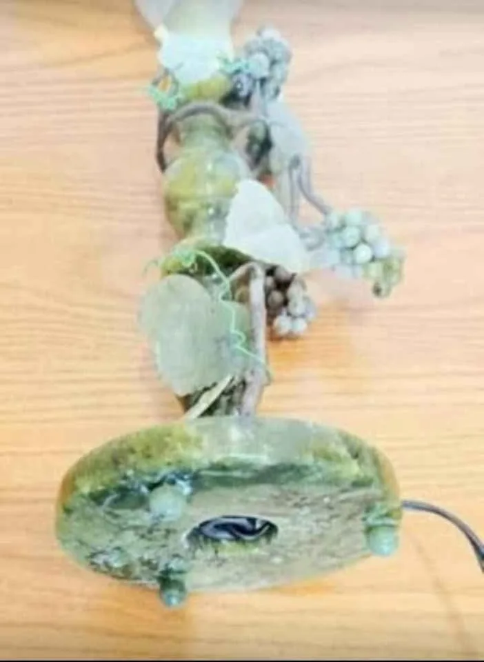 1930's Stunning Jade & Green Marble Hand Crafted Rare Lamp image indicator(6)