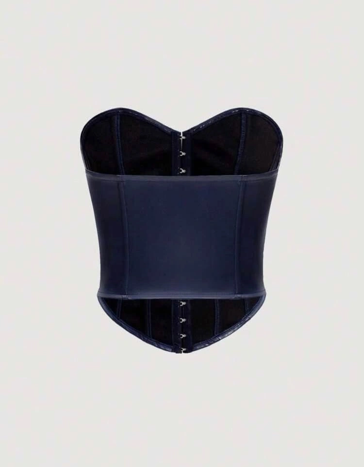 Navy Blue Faux Leather Corset Top - photo 2