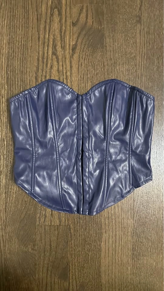 Navy Blue Faux Leather Corset Top - photo 3