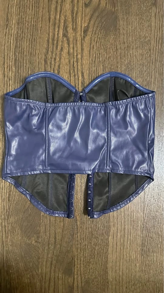 Navy Blue Faux Leather Corset Top - photo 4