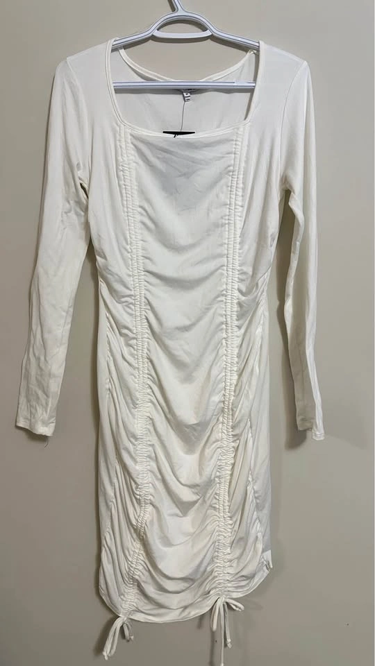 Fashion Nova White Long Sleeve Ruched Mini Dress - photo 3