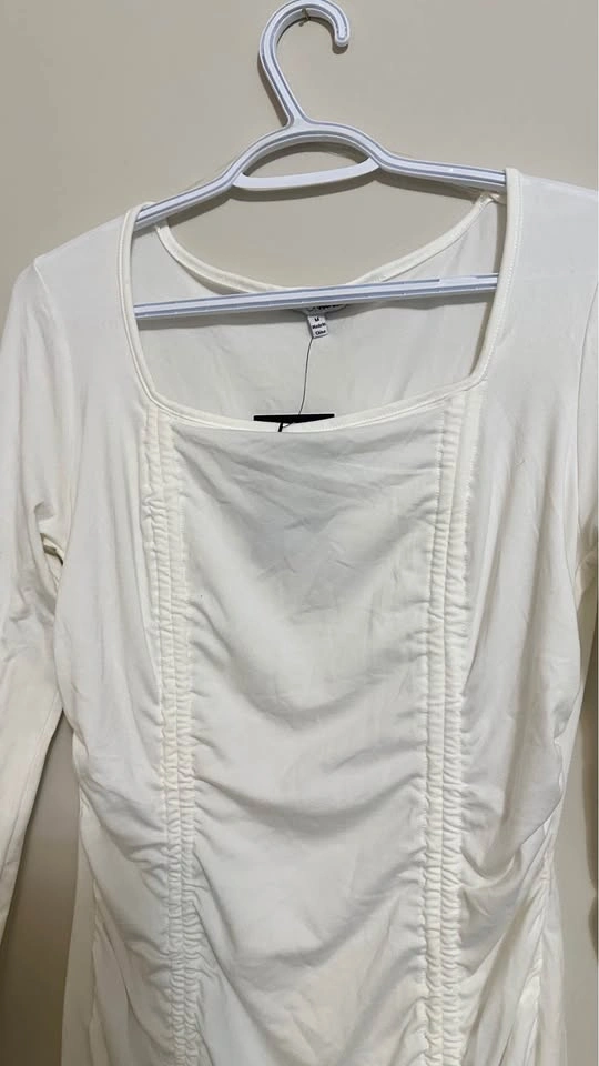 Fashion Nova White Long Sleeve Ruched Mini Dress - photo 4