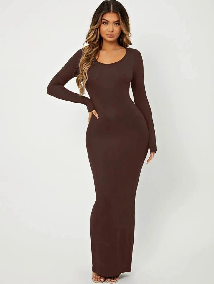 Brown Long Sleeve Maxi Dress
