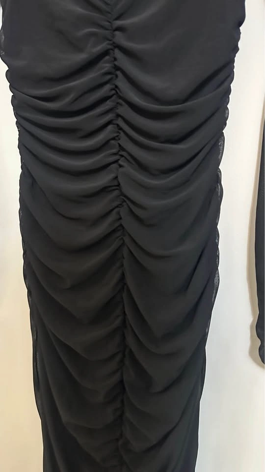 Revamped Black Long Sleeve Ruched Midi Dress - photo 2