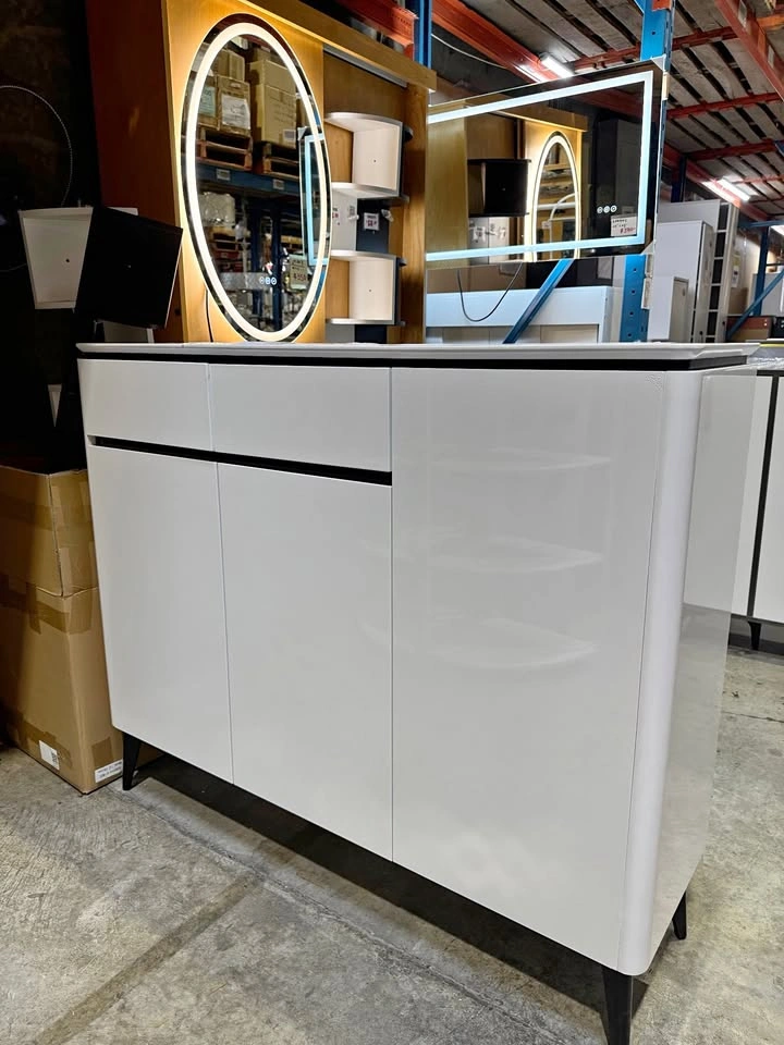 Modern Cream Shoe Cabinet – Glossy Lacquer Entryway Storage