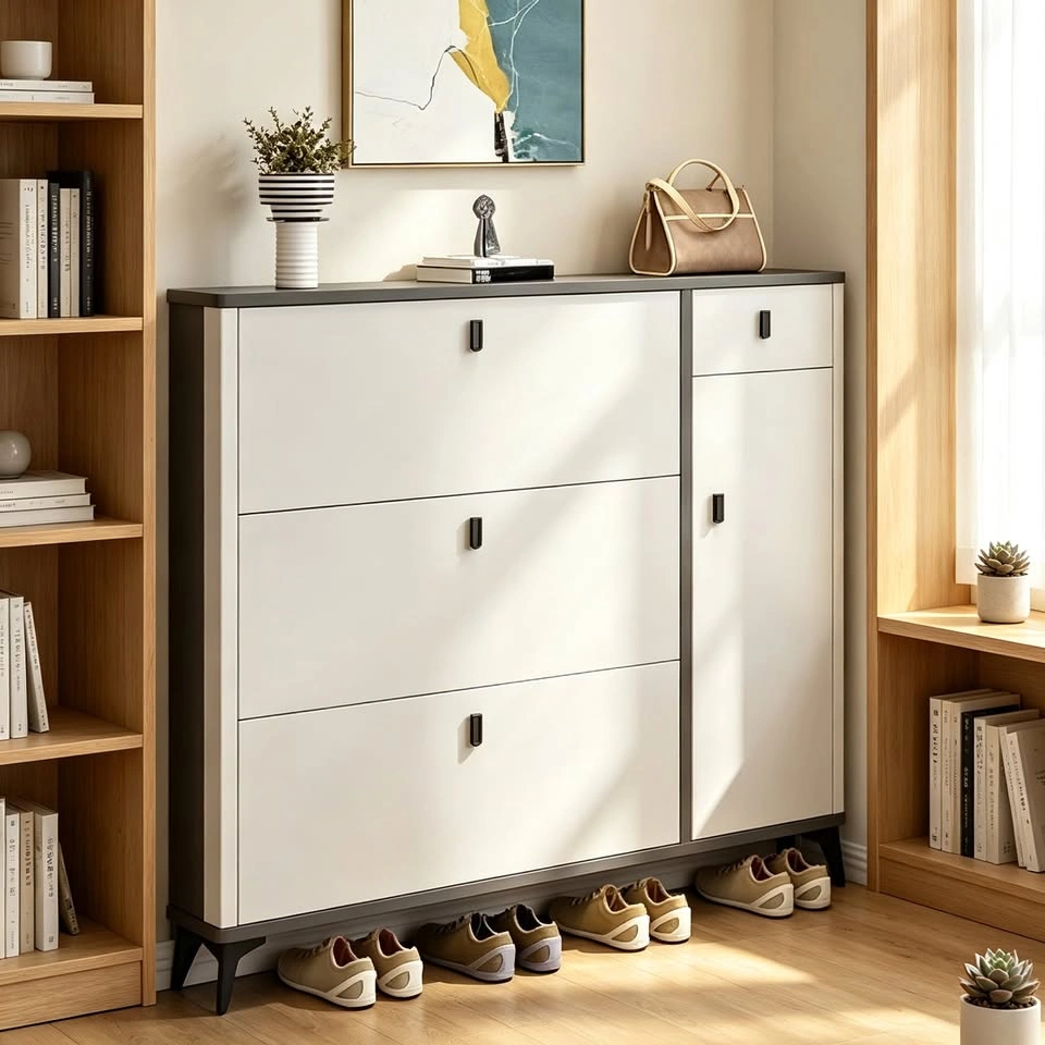 Slim Entryway Shoe Cabinet with Flip Storage