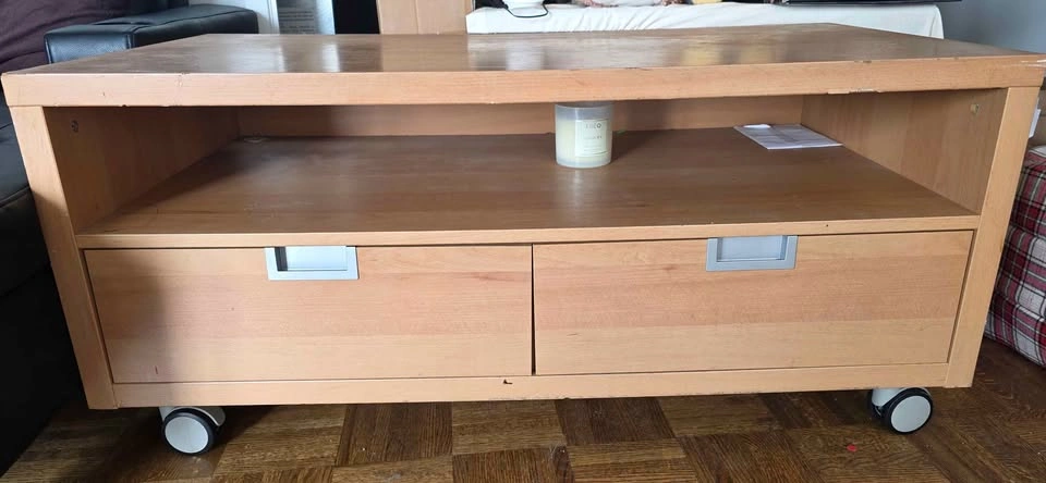 Wooden TV Table with Drawers on Wheels - photo 2