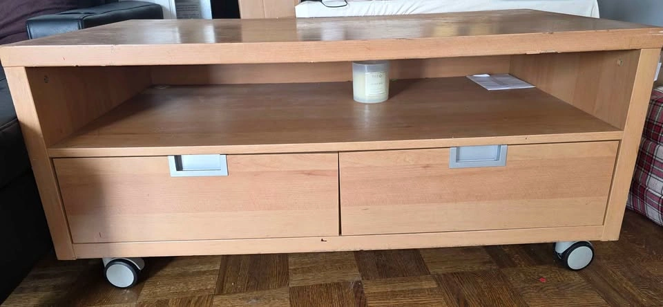 Wooden TV Table with Drawers on Wheels - photo 3