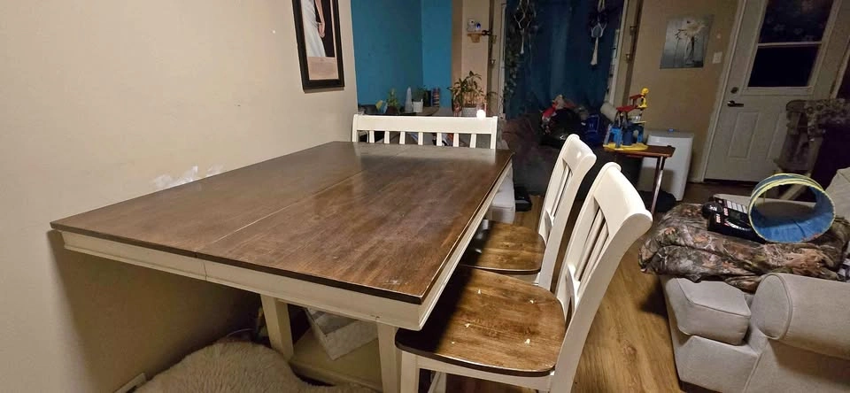 Bar height table and chairs w/bench seat