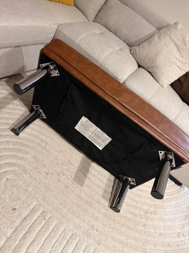 Faux Leather Ottoman Bench - Brown - photo 3