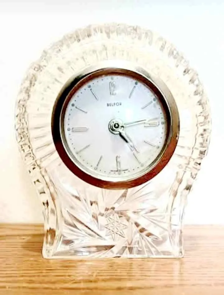 Mid Century Mechanical Belfor Pinwheel Crystal Alarm Clock thumbnail