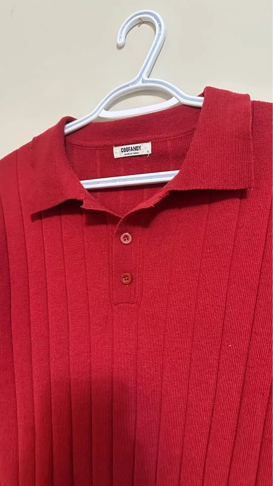 COOFANDY Men's Red Ribbed Knit Polo Sweater Size S - photo 2