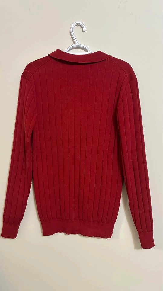 COOFANDY Men's Red Ribbed Knit Polo Sweater Size S - photo 3