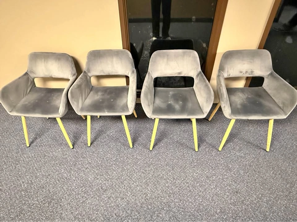 Set of 4 Grey Velvet Dining Chairs