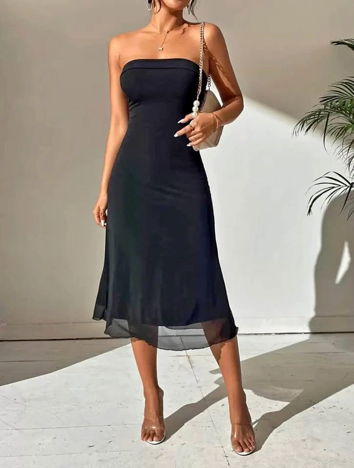 Black Strapless Midi Dress