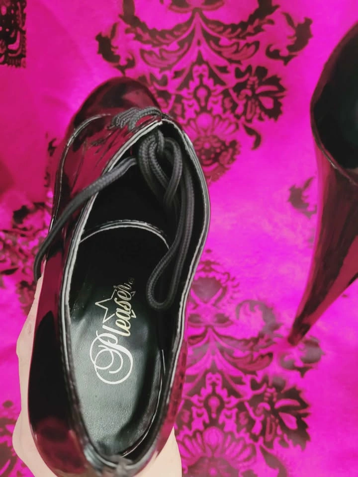 Pleaser Beyond 10-inch Glossy Black Patent Platform Heels - photo 4
