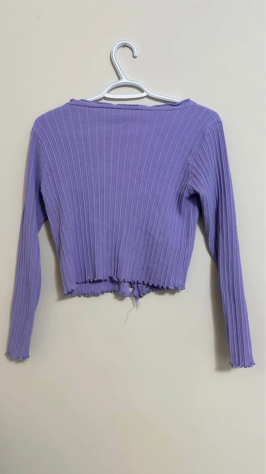 Purple Ribbed Long Sleeve Cropped Cardigan - photo 3