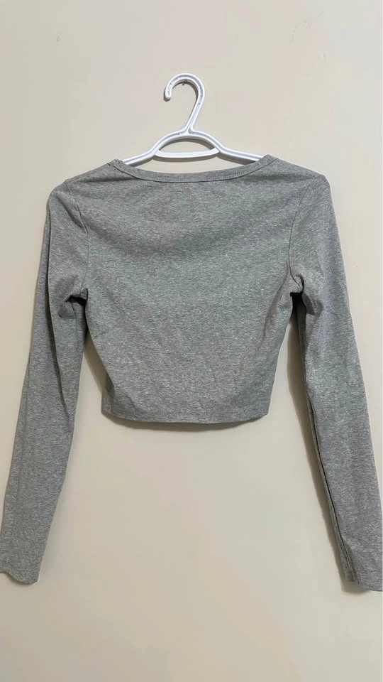 Grey Scoop Neck Long Sleeve Crop Top - photo 5