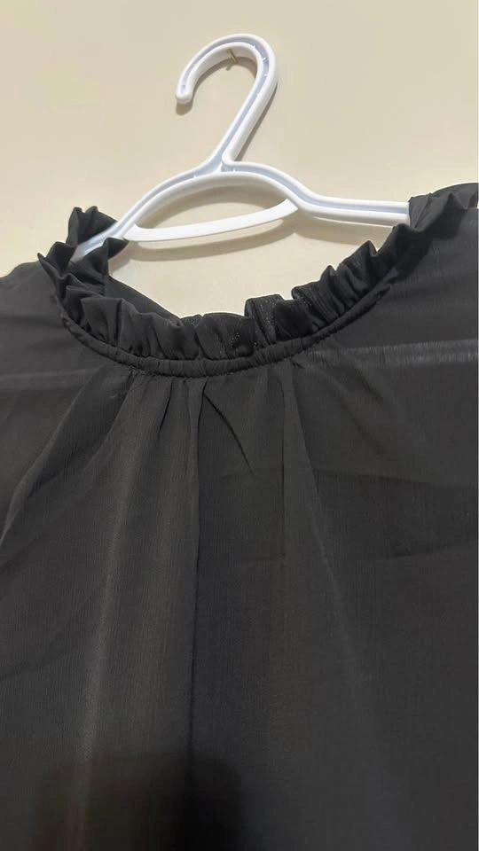 Black Ruffle Neck Long Sleeve Blouse - photo 2