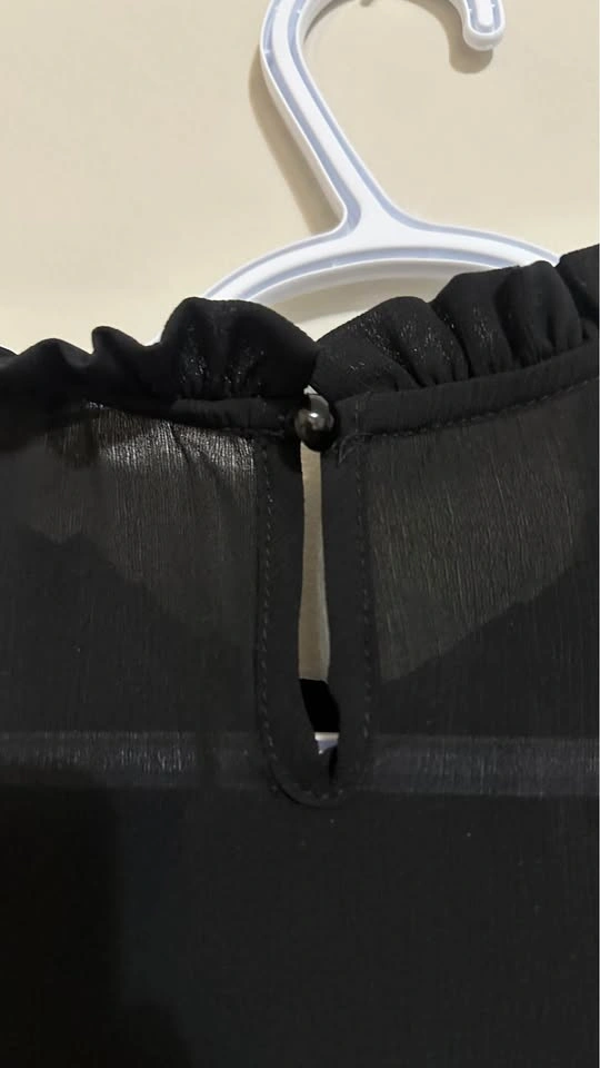 Black Ruffle Neck Long Sleeve Blouse - photo 4