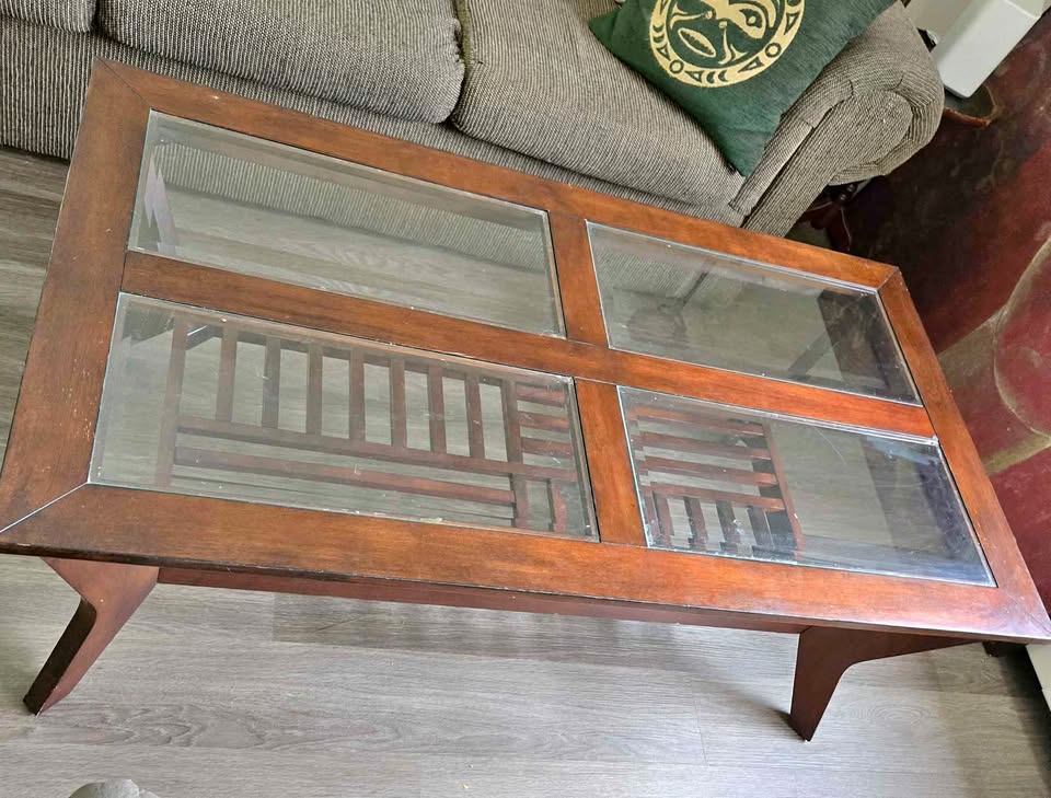 SOLD Coffee table with glass inserts