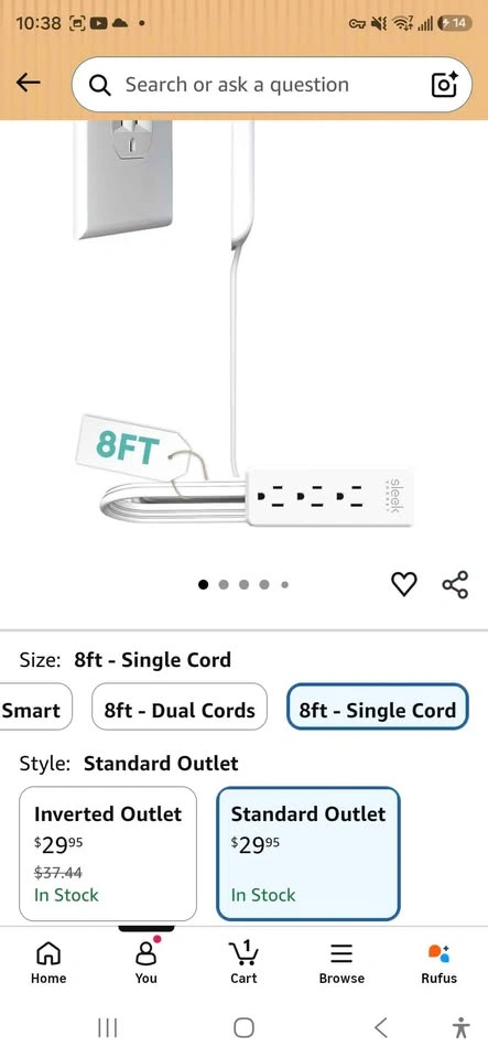8-Foot Extension Cord, Sleek Socket Ultra-Thin Outlet Concealer - photo 3