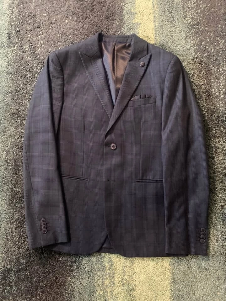 Men’s 2 Piece Suit - Blue w/ Plaid pattern