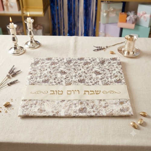 Challah Cover With Beautiful Gold Lined Flowers