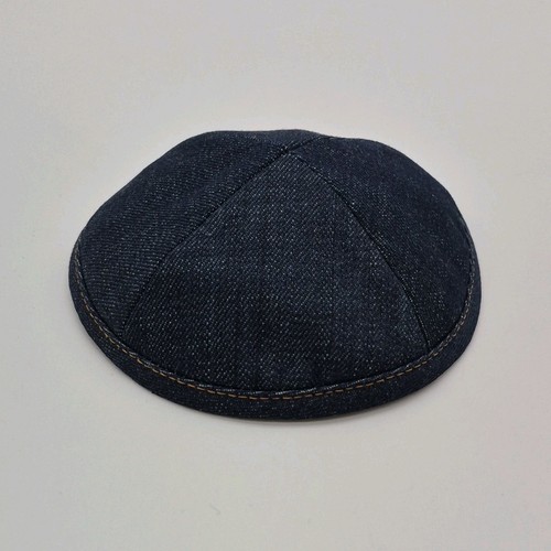 Dark Blue Denim Kippah with Clip Men's Solid Yarmulke One Size