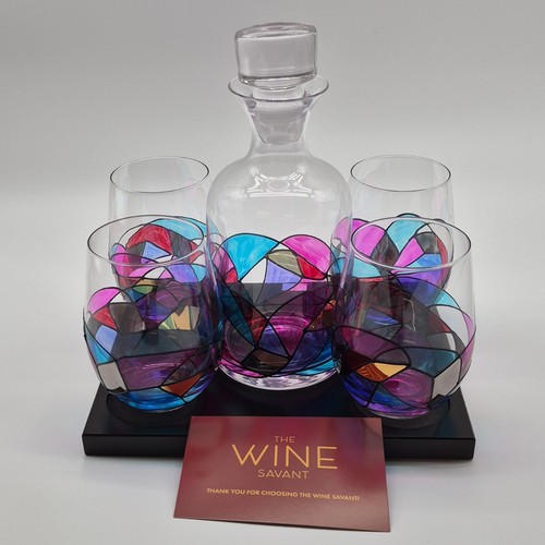 The Wine Savant Multicolor Glass Decanter Set with 4 Glasses and