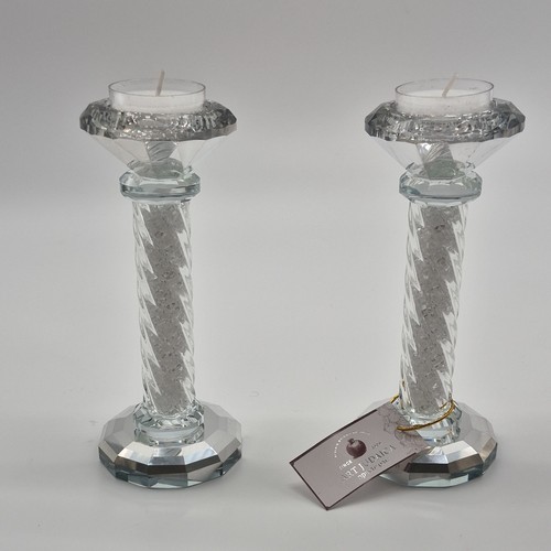 Art Flower Clear Glass Glossy Candlestick Pair Decorative Candle