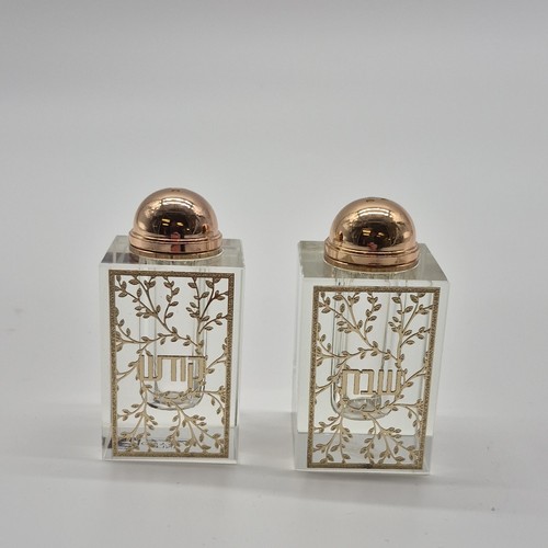 Clear Gold Floral Glass Rectangular Salt & Pepper Shakers Set
