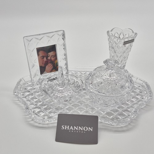Shannon Crystal Vanity Accessories Set Tray Vase Jar Photo Frame