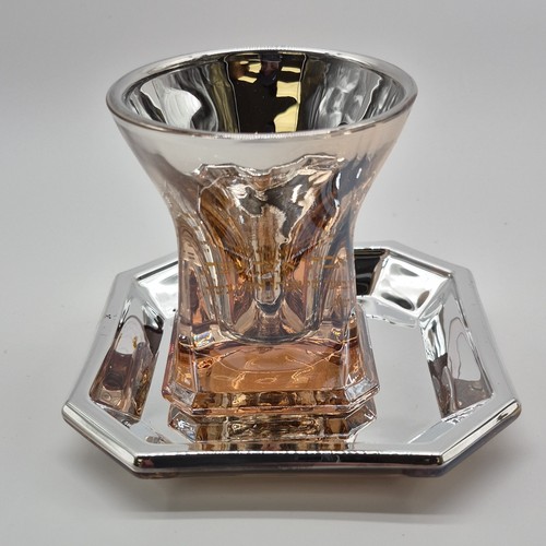 Judaica Silver-Tone Cup & Plate Set Decorative Pink Accents - photo 2