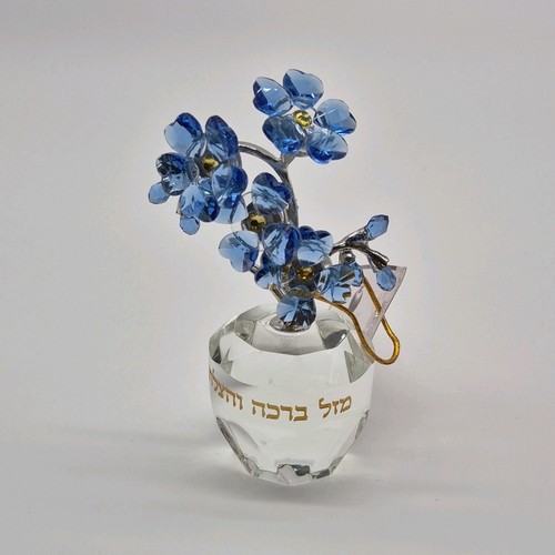 Blue Glass Flower Figurine in Clear Vase or Pot, Glossy Finish