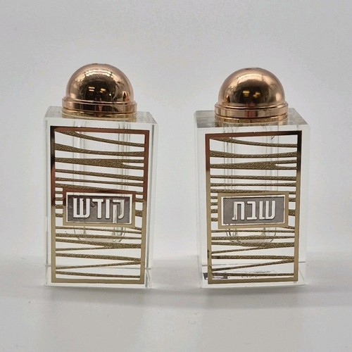 Silver & Gold Geometric Glass & Metal Salt & Pepper Shakers Set