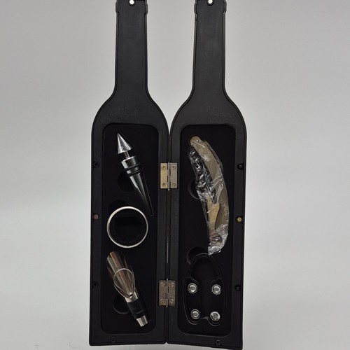 Bottle Shaped Bar Tool Set with Corkscrew, Stopper - Black Silve - photo 2