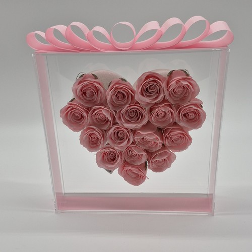 Heart-Shaped Pink Artificial Rose Flower Box Wall Decor