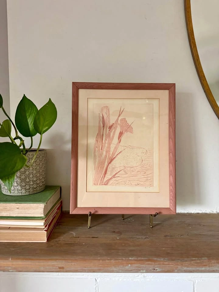 Vintage Framed Bird & Botanical Etching Print (Artist Signed)